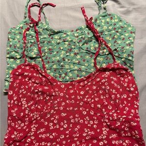 Floral Print Women's Tops - Red and Green